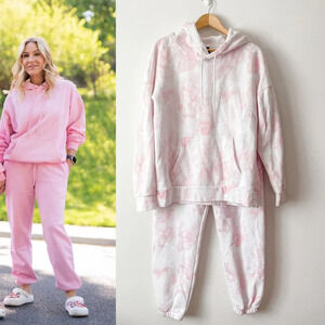 Lazypants Lounge SET Oversized Hoodie & Jogger Pink Tie Dye Watercolor Sz Medium
